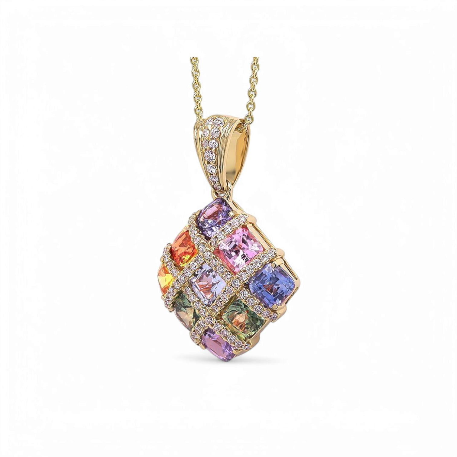 RAINBOW MIRAGE MULTI COLORED SAPPHIRE AND DIAMOND NECKLACE