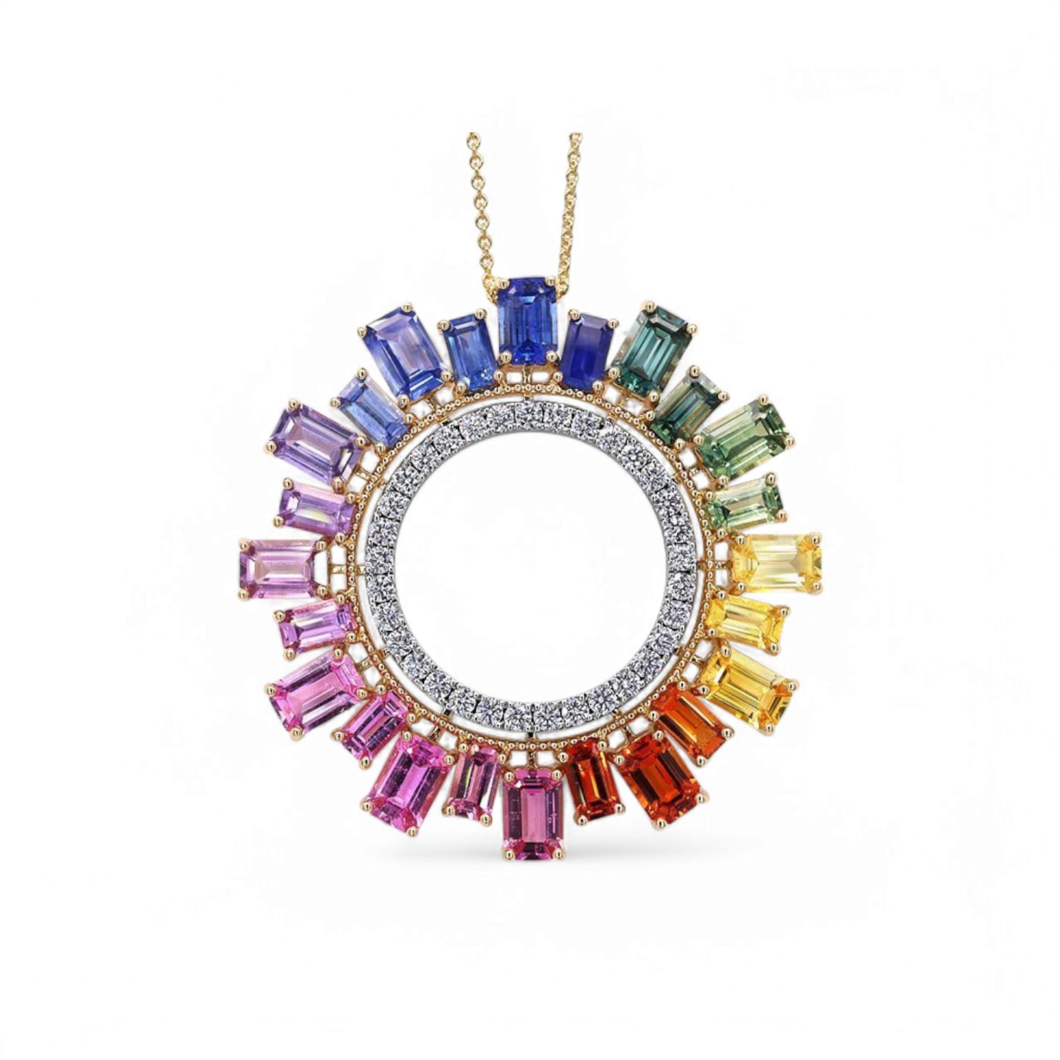 RAINBOW WHIRLWAVE MULTI COLORED SAPPHIRE AND DIAMOND NECKLACE