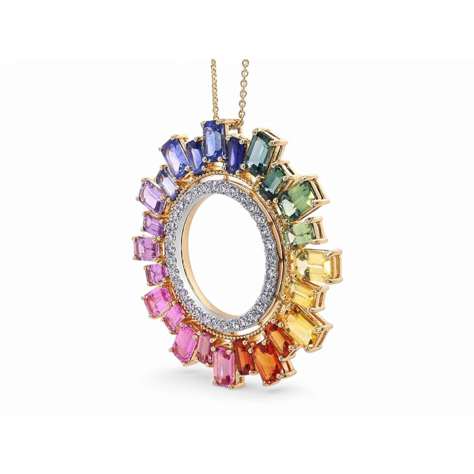 RAINBOW WHIRLWAVE MULTI COLORED SAPPHIRE AND DIAMOND NECKLACE - 1
