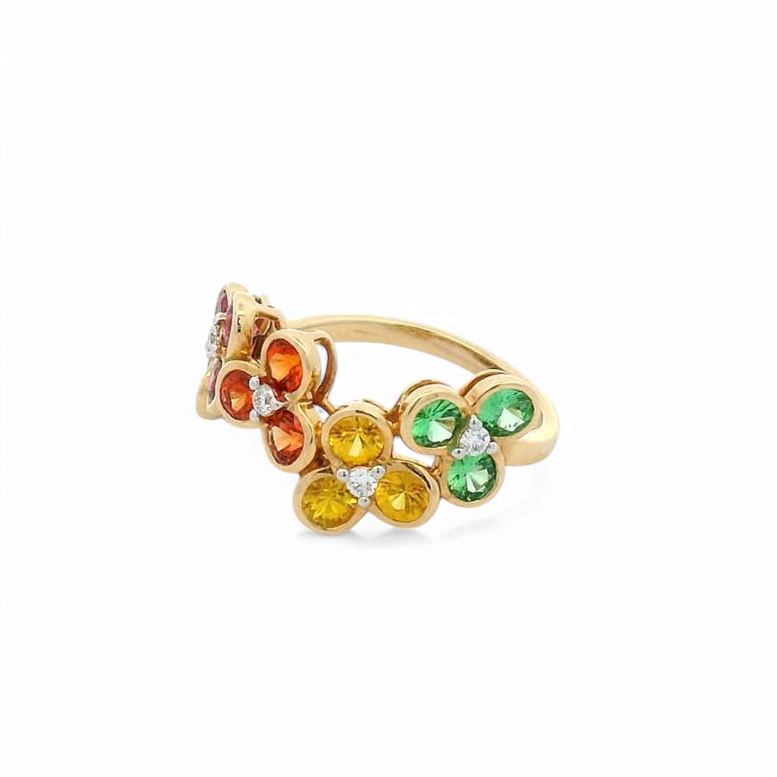 RAINBOW STEPSTONE MULTI COLORED SAPPHIRE AND DIAMOND RING - 1