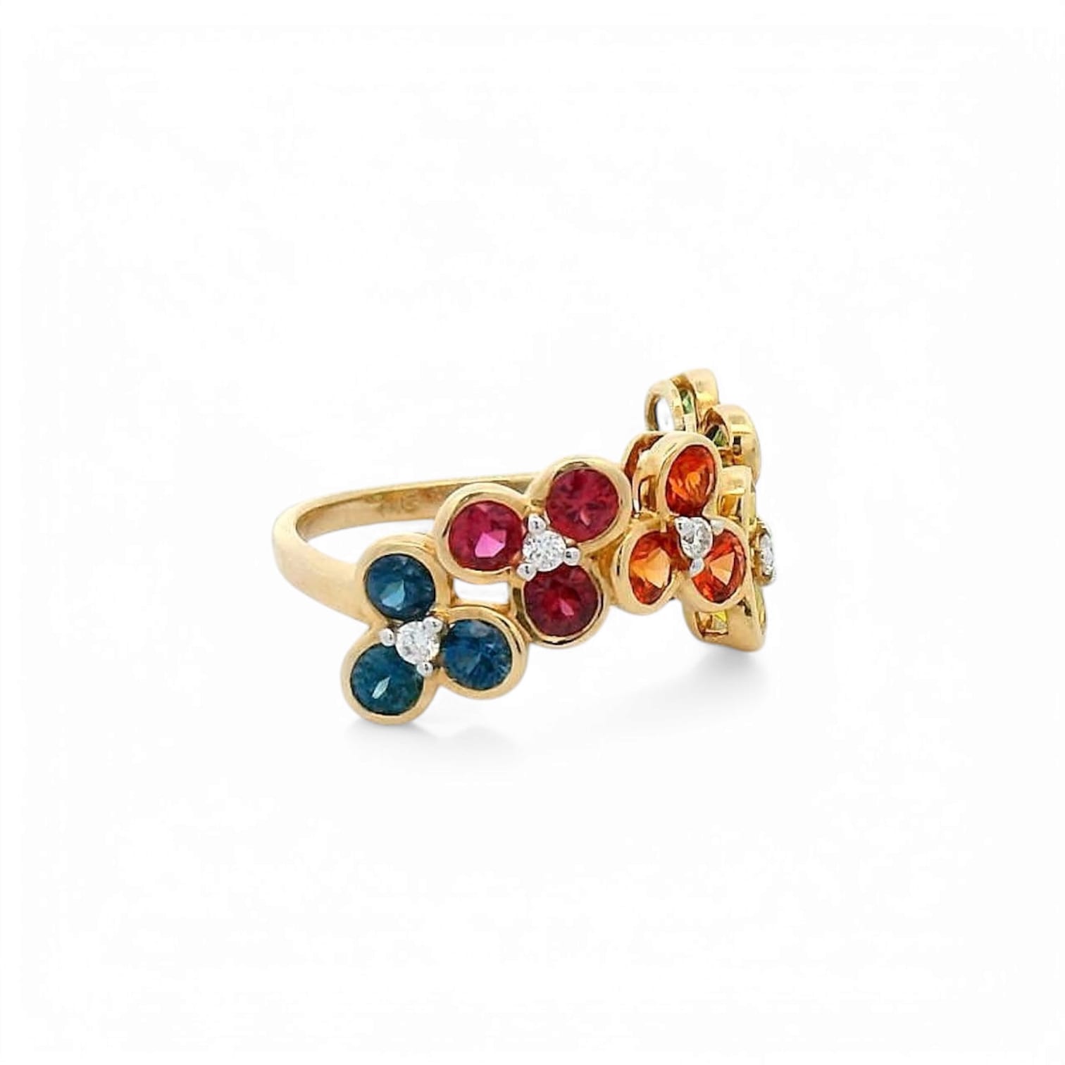 RAINBOW STEPSTONE MULTI COLORED SAPPHIRE AND DIAMOND RING - 2