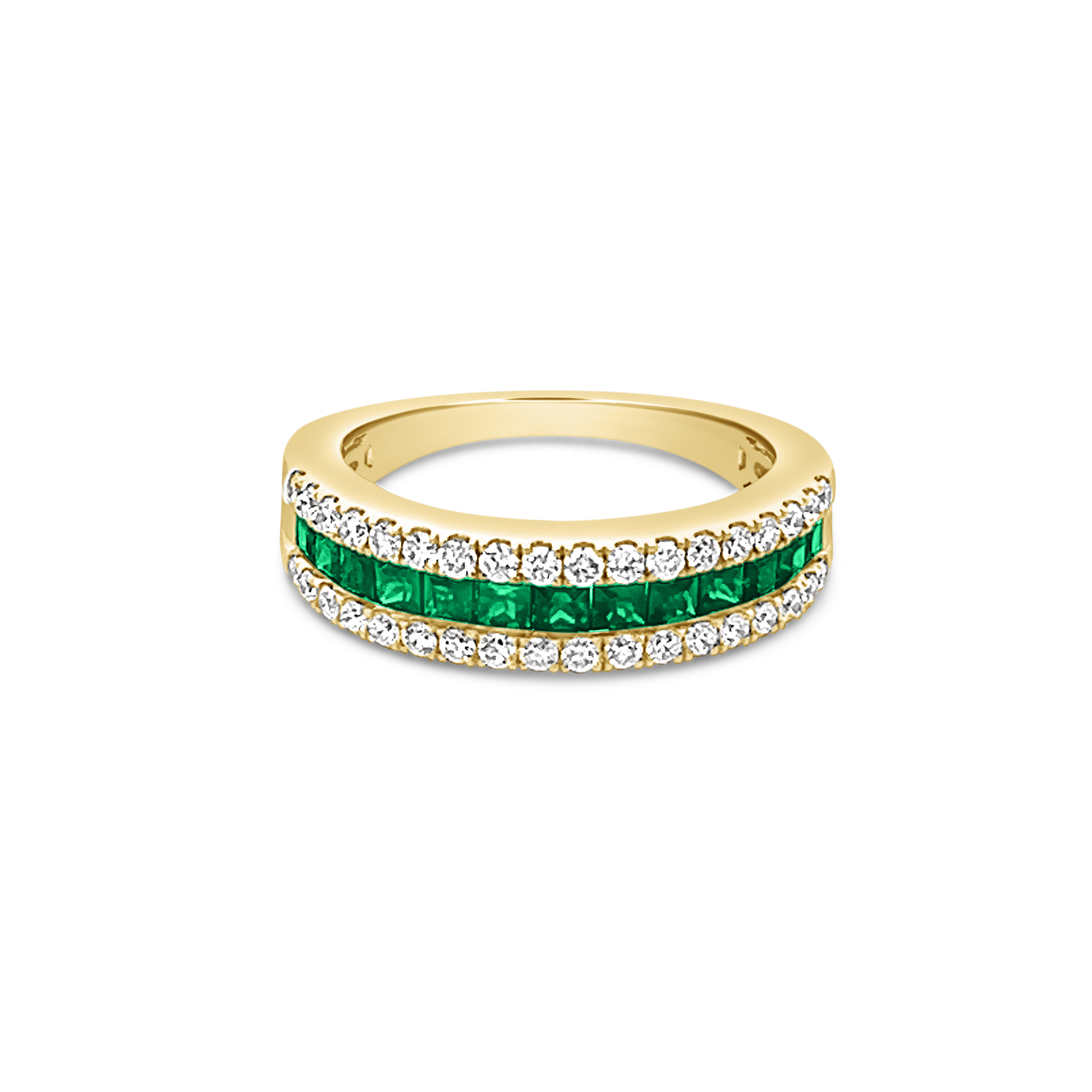 CLASSIC SQUARE EMERALD AND DIAMOND BAND