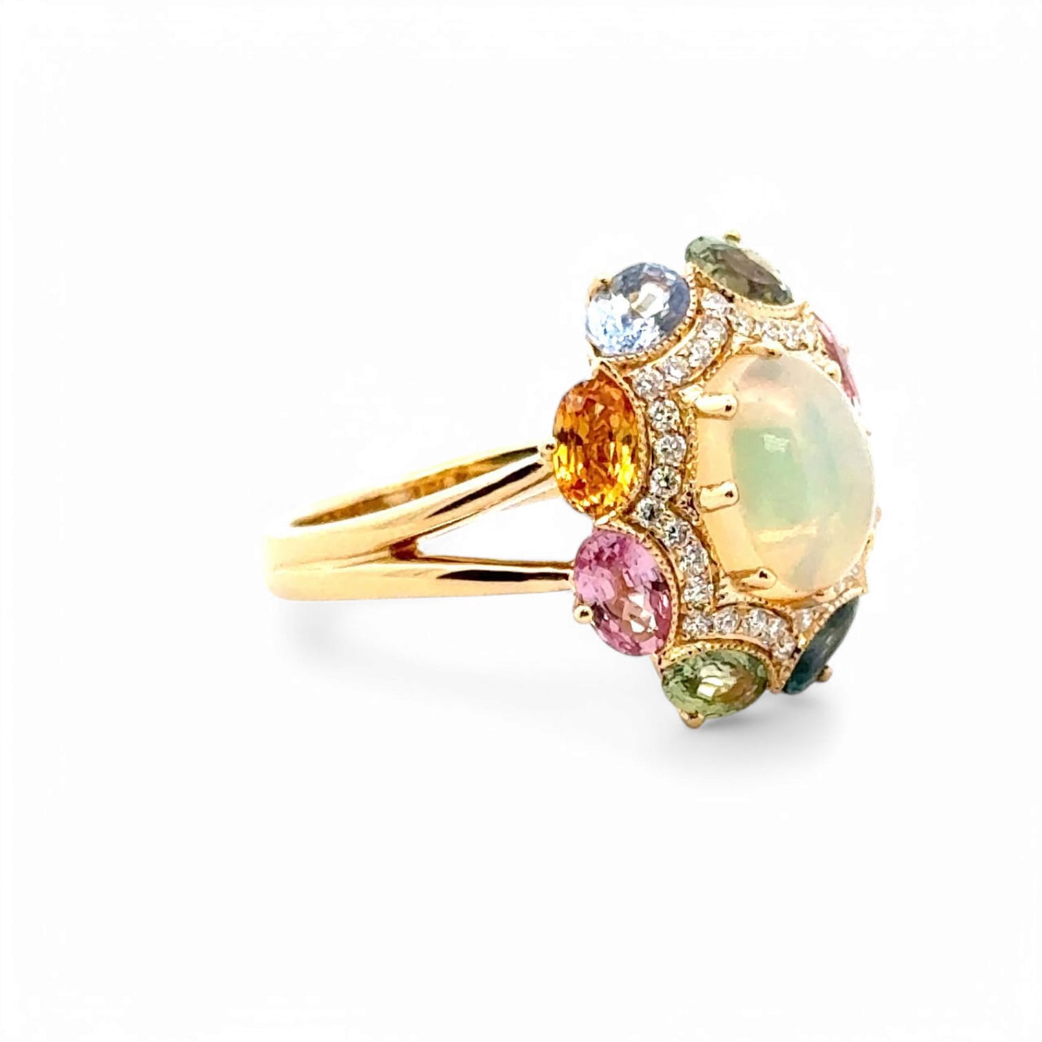 RAINBOW WAVE MULTI COLORED SAPPHIRE OPAL AND DIAMOND RING - 2