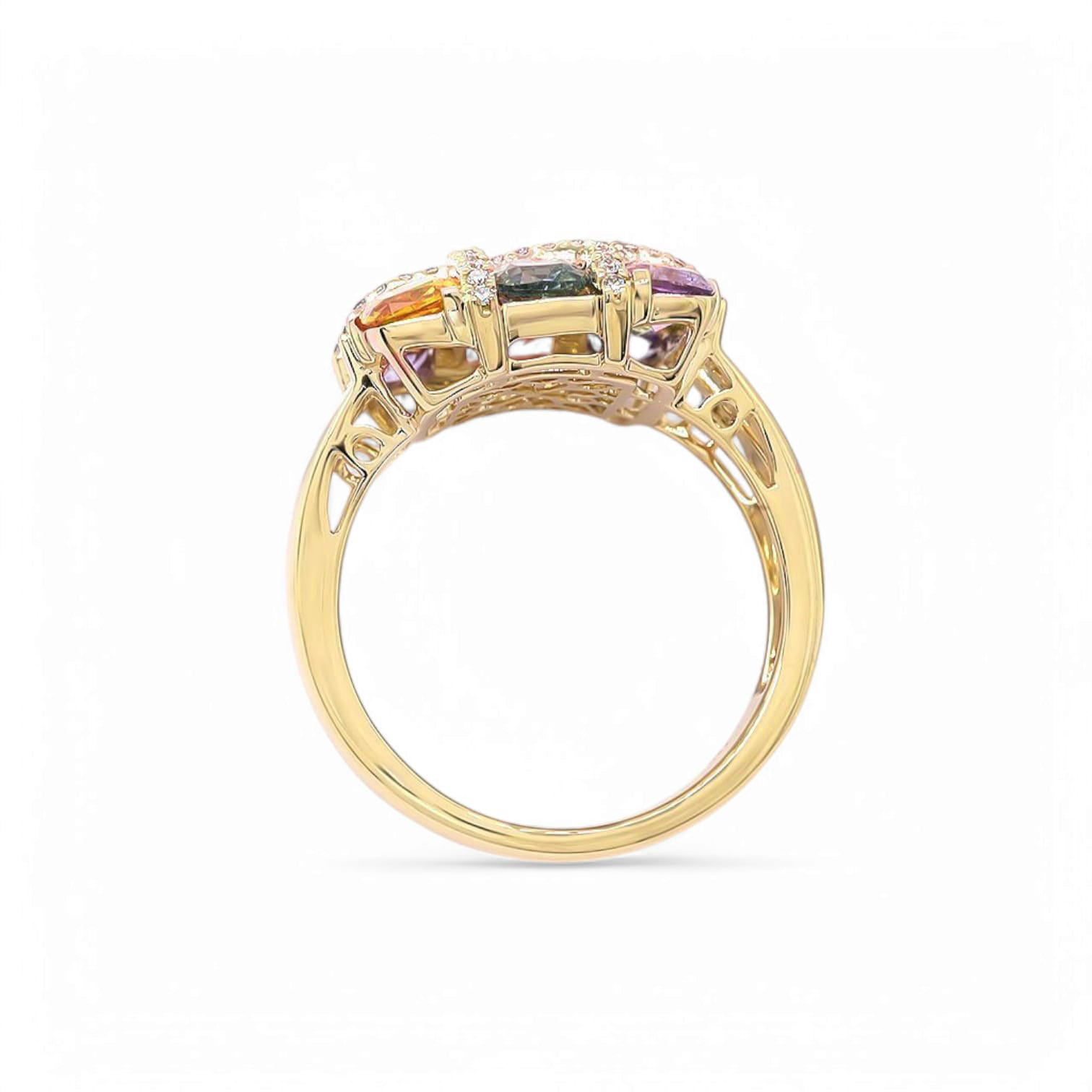RAINBOW MIRAGE MULTI COLORED SAPPHIRE AND DIAMOND RING - 3