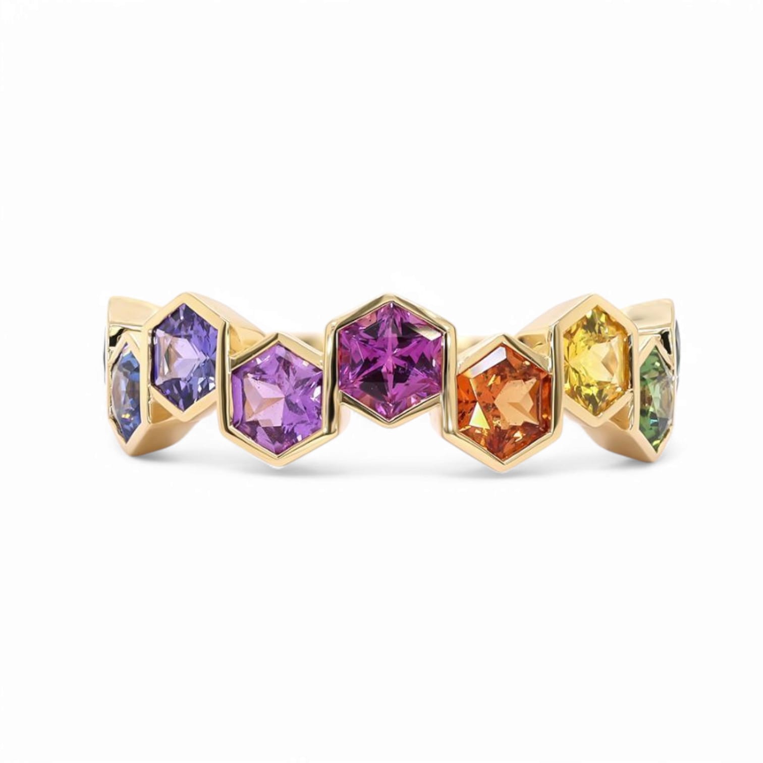 RAINBOW PRISM TIDE MULTI COLORED SAPPHIRE RING