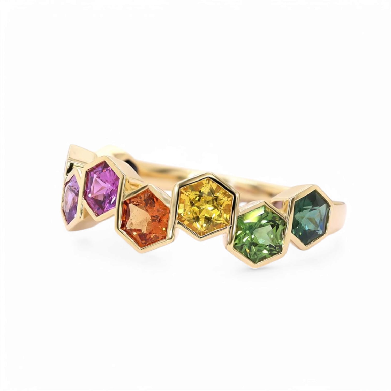 RAINBOW PRISM TIDE MULTI COLORED SAPPHIRE RING - 3